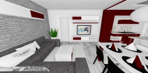 červeno-biela obývačka