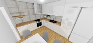 Kuchyn kombinácia -biely lesk + dekor dub