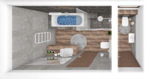 Kupelna a wc so šedým  mramorovým obkladom 